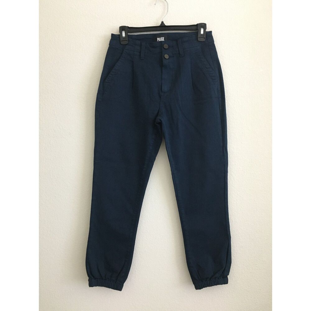 PAIGE Mayslie Jogger Pants Women 27 Navy Blue Double Button Stretch Cuffed